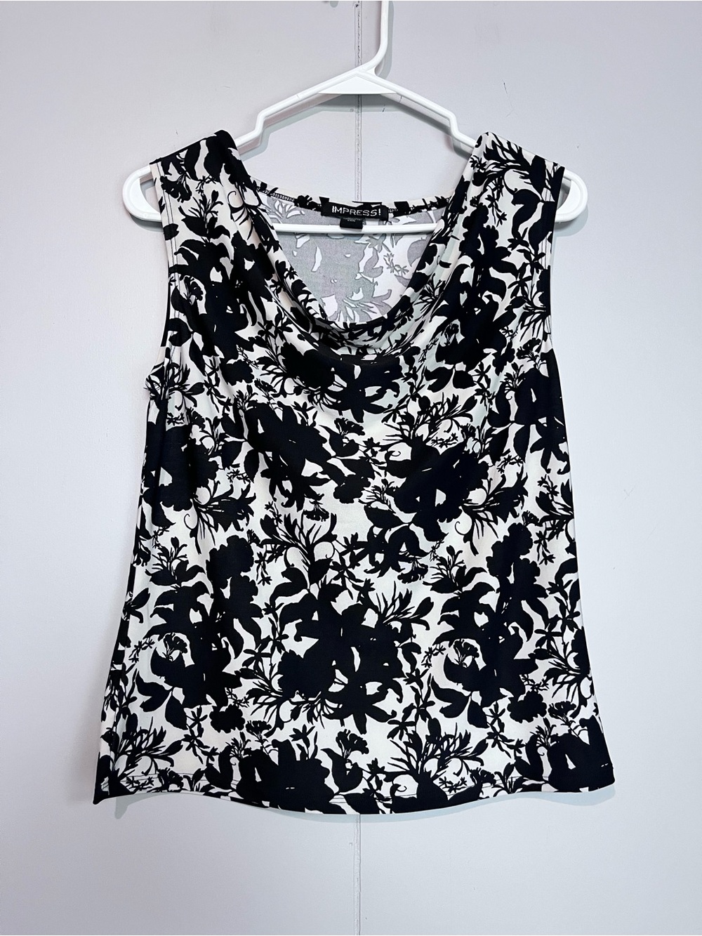 Impress! Black & White Floral Cowl Neck Tank – XL